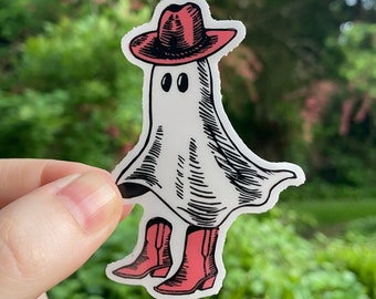NAKLEJKA GHOST COWBOY, linoryt, druk blokowy, wydruk artystyczny, wydruk ścienny, western, duch, kowboj, wydruk wypukły, orville peck, pink williams