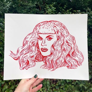 KATYA ZAMOLODCHIKOVA PRINT, Katya art, Katya print, Katya Zamo, Drag Queen, linocut print, drag queen print, drag queen art