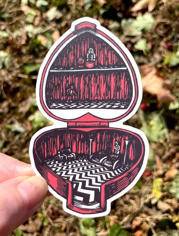 BLACK LODGE STICKER,  Red Room, Twin Peaks, David Lynch, Laura Palmer, Twin Peaks Art, linocut, block print, decor, wall art