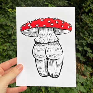 PADDESTOELPRINT, paddestoelprint, kontprint, kontprint, kontkunst, paddestoelkunst, amanita muscaria, cottagecore, linoleumsnede
