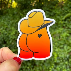 COWBOY BUTT STICKER, butt, Cowboy art, Cowboy print, butt art, butt print, booty, linocut, wall art, peach, wall art, butt sticker