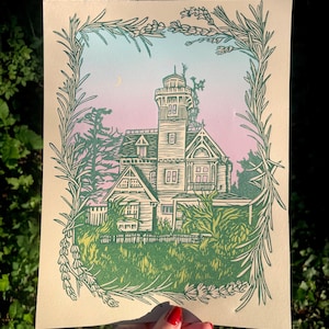 PRACTICAL MAGIC PRINT, practical magic, practical magic house, practical magic art, linocut, print, wall art, home decor, art