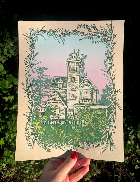 PRACTICAL MAGIC PRINT, practical magic, practical magic house, practical magic art, linocut, print, wall art, home decor, art