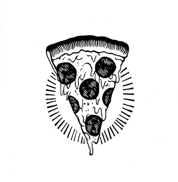 PIZZA LINOCUT PRINT, Pizza print, Linocut print, Printmaking, Pizza Art, Fine art print