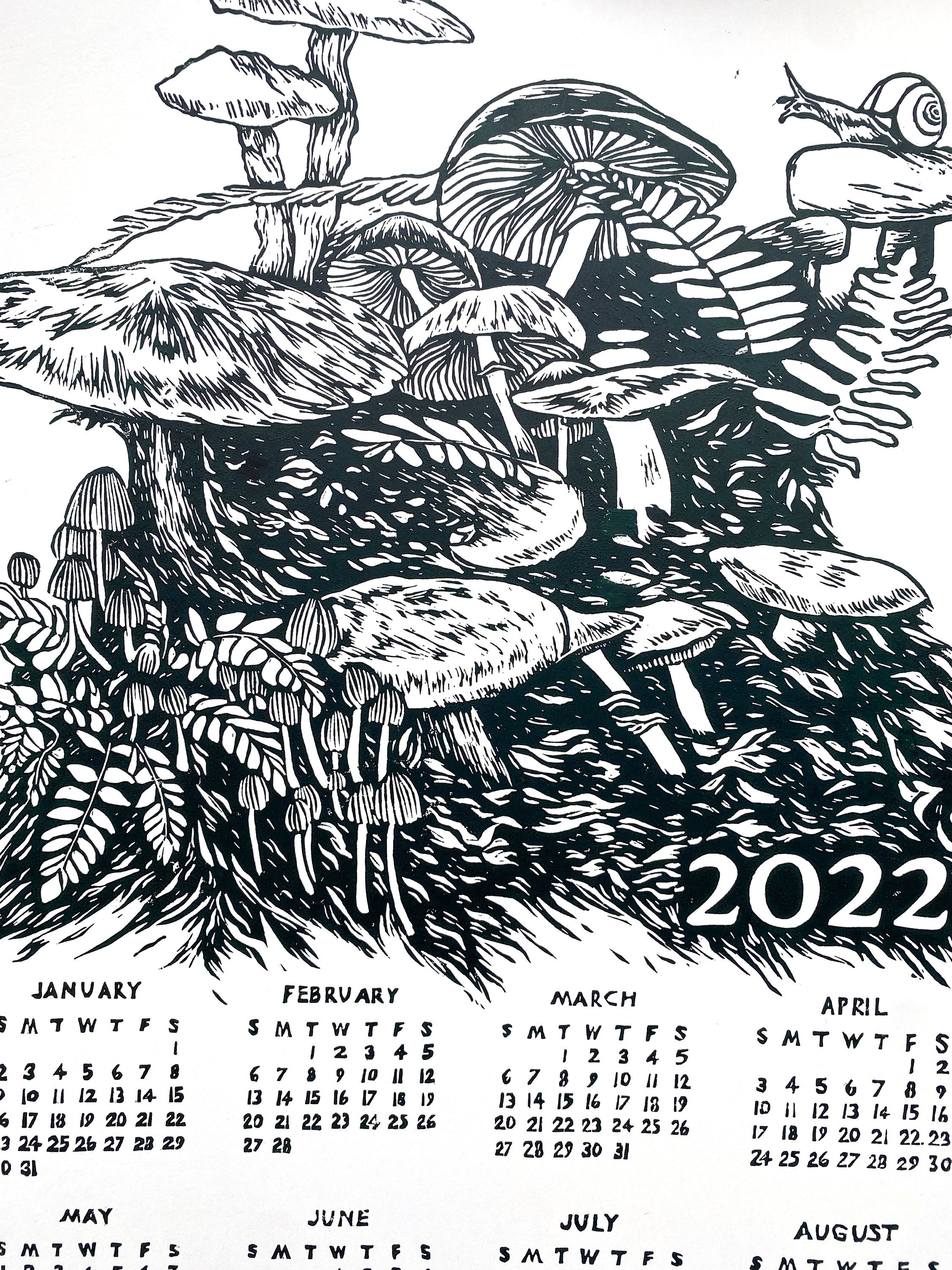 2022 CALENDAR Calendar Linocut Calendar Print 2022 Linocut Etsy