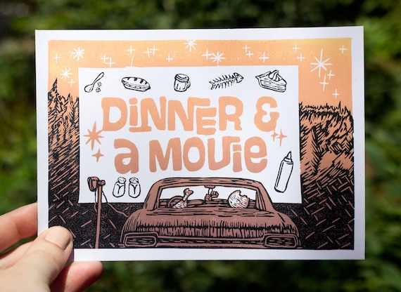 DINNER and a MOVIE Mini PRINT, Phish print, phish poster, jamband, phan art, linocut print, fine art print