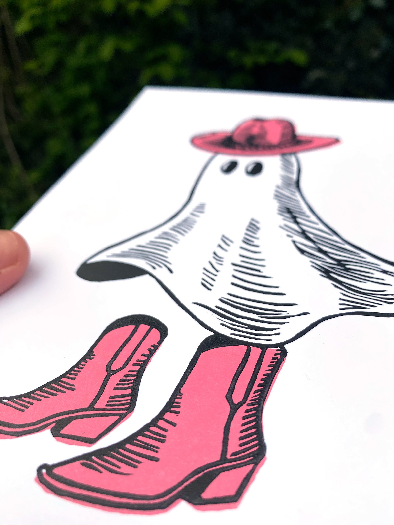 GHOST COWBOY PRINT, Linocut Print, Block Print, Art Print, Wall Print ...