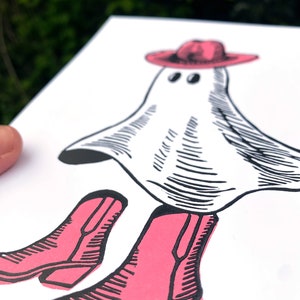 GHOST COWBOY PRINT, Linocut Print, Block Print, Art Print, Wall Print ...