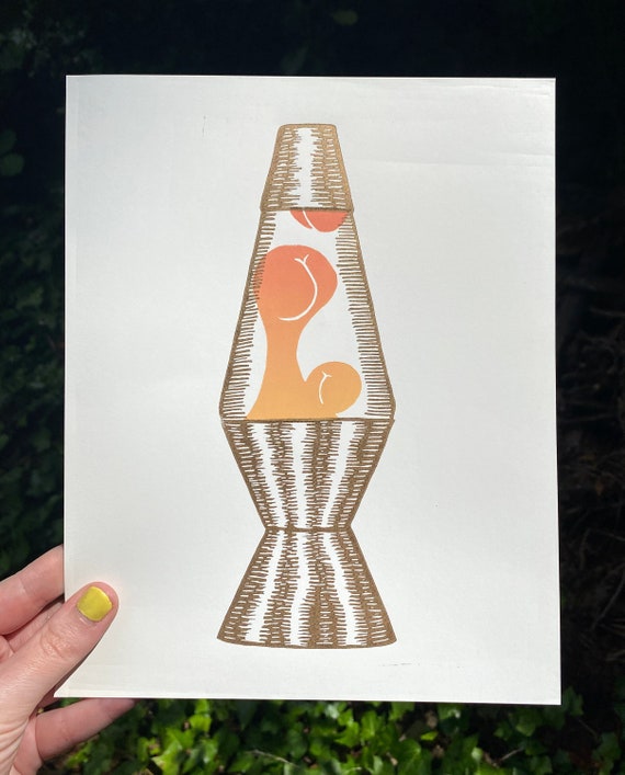 BUTT LAVA LAMP Print, Lava lamp, booty, butt art, butt print, lava lamp print, linocut, art print, block print, relief print, groovy, 70s