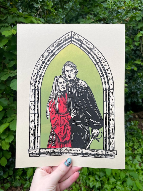 PRINCESS BRIDE PRINT, princess bride, princess bride art, wesley, princess buttercup, linocut, art print, wall art, decor, as you wish