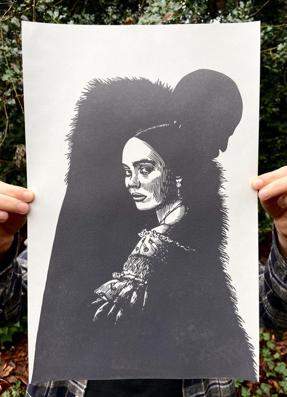 NOSFERATU LINOCUT PRINT, Nosferatu, dracula, gothic horror, linocut, block print, print, wall art, lily rose depp, bill skarsgard, decor