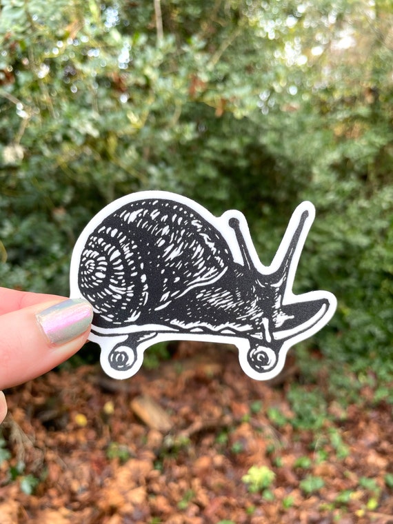 SKATER SNAIL STICKER, Snail Sticker, cute sticker, Snail art, mini print, linocut, linocut print, art print, block print, cottagecore, snail