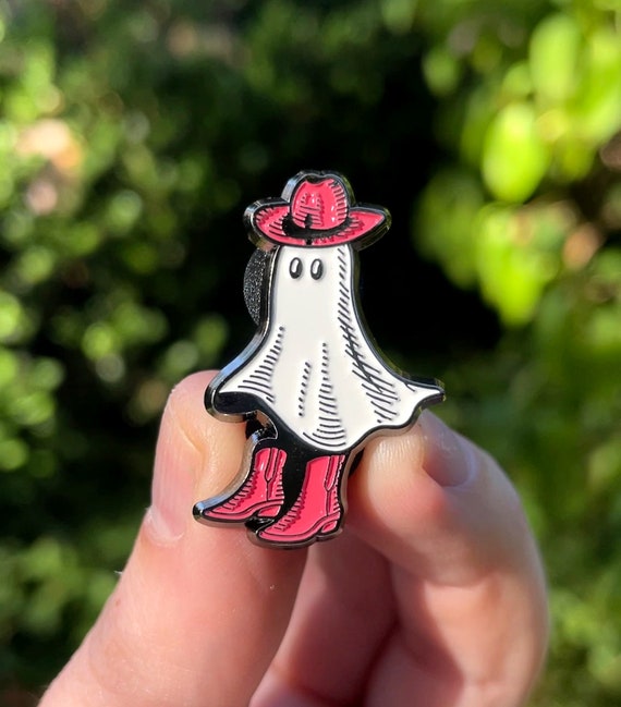 GHOST COWBOY PIN, Ghost Cowboy, Enamel Pin, Cowboy art, Ghost art, Cowboy print, Ghost print, Trixie Mattel, Orville Peck, Pink Williams