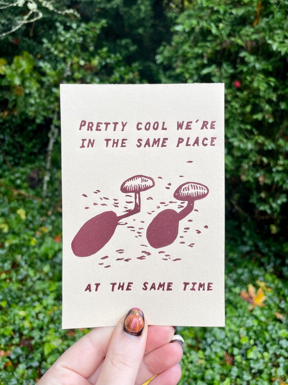 MUSHROOM FRIENDS PRINT, linocut, mushroom, mushrooms, friend, gratitude, art print, wall art, decor, friend gift, block print, fungi, ocean