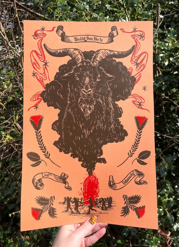 BLACK PHILLIP PRINT, the Witch, linocut, the vvitch, Black Phillip, block print, art print