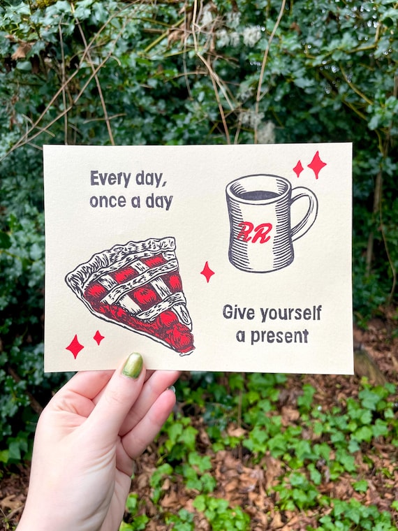 TWIN PEAKS PRINT, Dale Cooper, damn fine cup of coffee, twin peaks, twin peaks art, kyle maclachlan, cherry pie, coffee, present, linocut