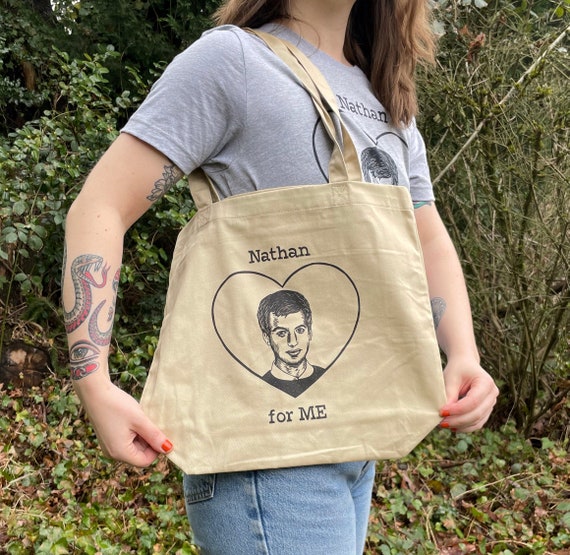 NATHAN FIELDER TOTE, Nathan Fielder, Nathan for you, Nathan for you tote, Nathan Fielder art, Nathan For you art, The Rehearsal, linocut