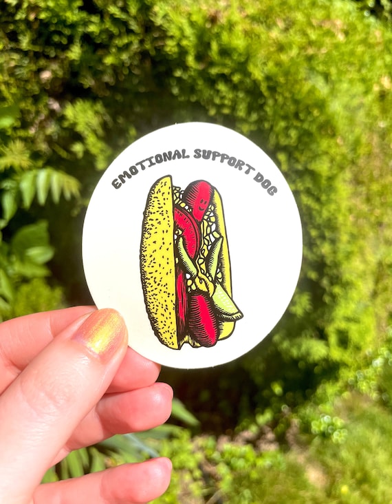 EMOTIONAL SUPPORT DOG Sticker, Emotional Support Dog, Chicago Dog, Chicago Dog art, Chicago Dog Sticker, Chicago, Hot Dog, Hot Dog Sticker