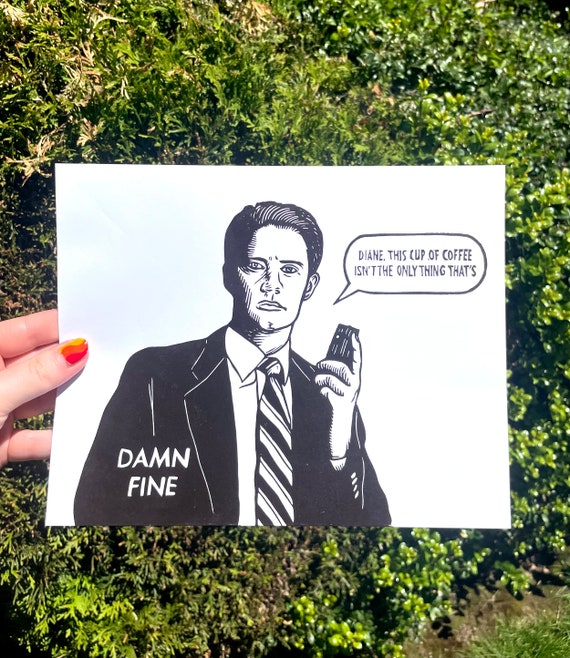 DALE COOPER PRINT, Agent Dale Cooper Print, Agent Dale Cooper, Dale Cooper, Kyle Machlachlan, Twin Peaks, Damn fine cup of coffee, linocut