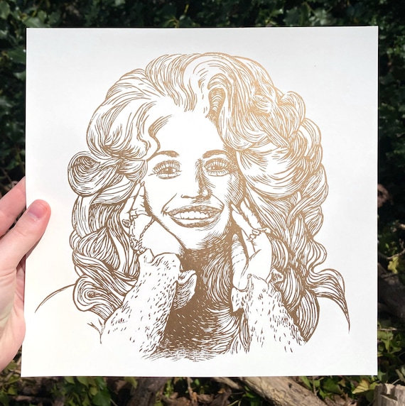 DOLLY PARTON PRINT, Dolly Parton Art, linocut, fine art print, wall print, gold ink, 9 to 5, Jolene, Dolly parton poster, dolly art