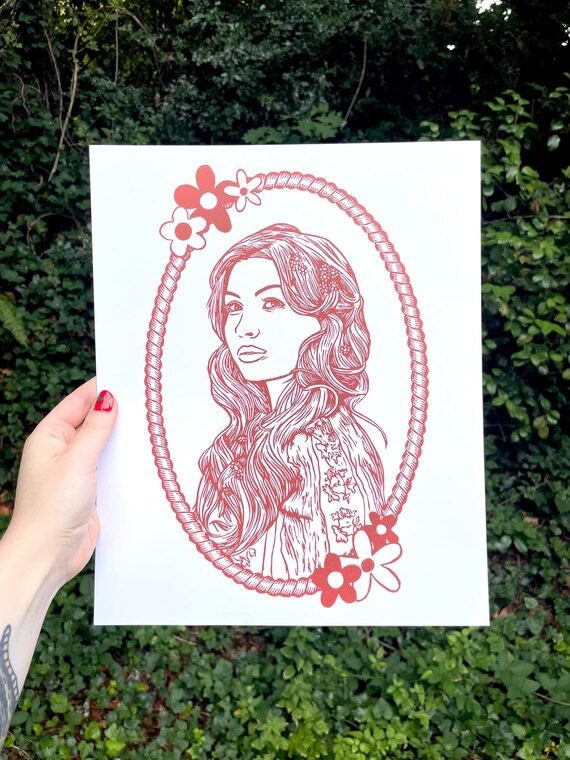 WILLOW AVALON PRINT, Willow Avalon, Dolly Parton, Loretta Lynn, Linocut, block print, country, folk, music, singer, songwriter, wall art