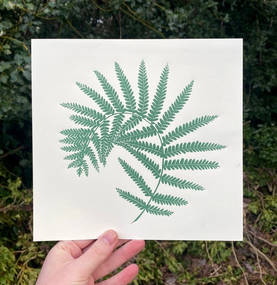 FERN ART PRINT, Fern print, fern linocut, linocut print, cottagecore, pnw, cottagecore art, cottagecore print, fine art print, wall art