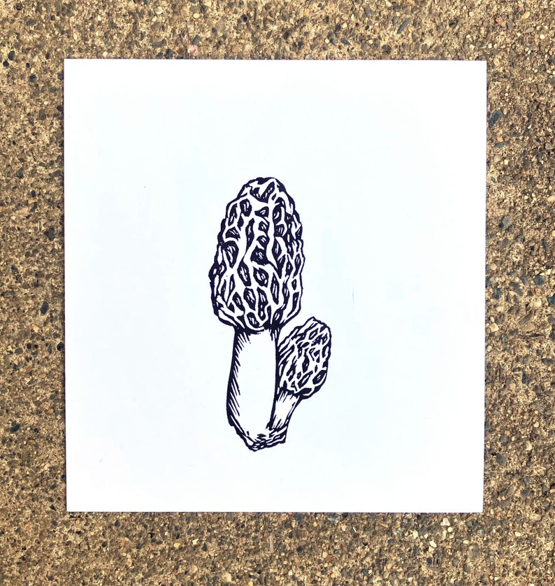 Choose one MUSHROOM MINI PRINT, Mushroom print, linocut print, fine art print, printmaking image 3