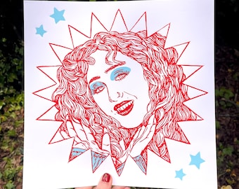 CHAPPELL ROAN PRINT, Chappell Roan, Pink Pony Club, Midwest Princess, Red Wine Supernova, Chappell Roan art, Hot to go, linocut
