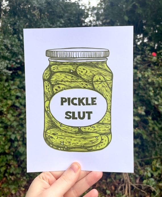 PICKLE SLUT PRINT, Pickle Print, Pickle Art, Pickles, Pickled, Pickling, Pickle Slut, Linocut, Relief Print, Cucumber Block Print,