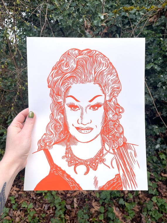 JINKX MONSOON PRINT, jinkx, jinkx monsoon, Drag Queen, linocut print, drag queen print, drag queen art