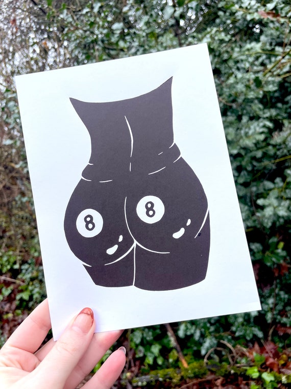 8 BALL BUTT PRINT, Butt print, Butt art, Booty print, 8 Ball, 8 Ball art, Pool Ball, Pool, Linocut, cheeky, wall art, cute art, printmaking