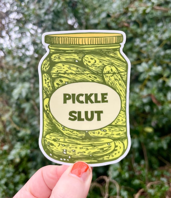 PICKLE SLUT STICKER, pickle slut, pickle, pickles, pickling, pickle art, pickle print, pickle sticker, linocut, art print, wall art