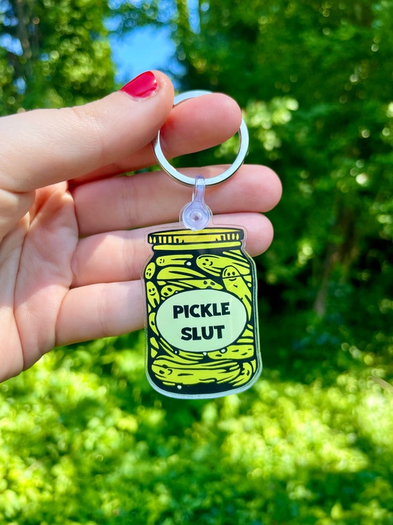 PICKLE SLUT KEYCHAIN, Pickle keychain, pickle art, pickle print, pickle decor, pickle lover, pickle slut, linocut, keychain