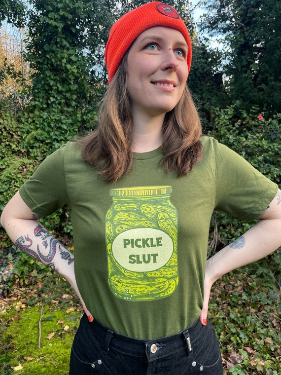 PICKLE SLUT SHIRT, Pickle Slut, Pickle art, Pickle Print, Pickle Shirt, linocut, pickles, block print, relief print, Unisex t-shirt