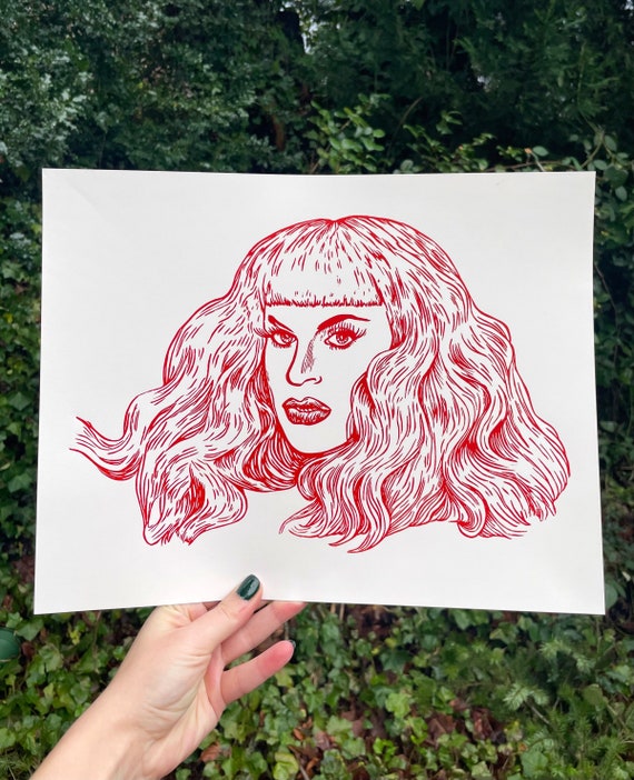 KATYA ZAMOLODCHIKOVA PRINT, Katya art, Katya print, Katya Zamo, Drag Queen, linocut print, drag queen print, drag queen art