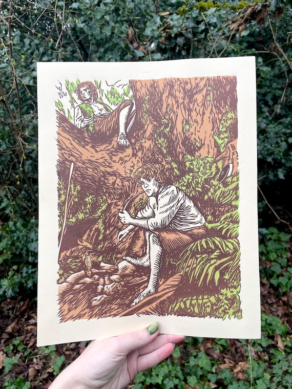 Pre-Order, HOBBITS LINOCUT PRINT, Frodo and sam, frodo baggins, samwise gamgee, lord of the rings, the hobbit, hobbits, lotr, lotr art