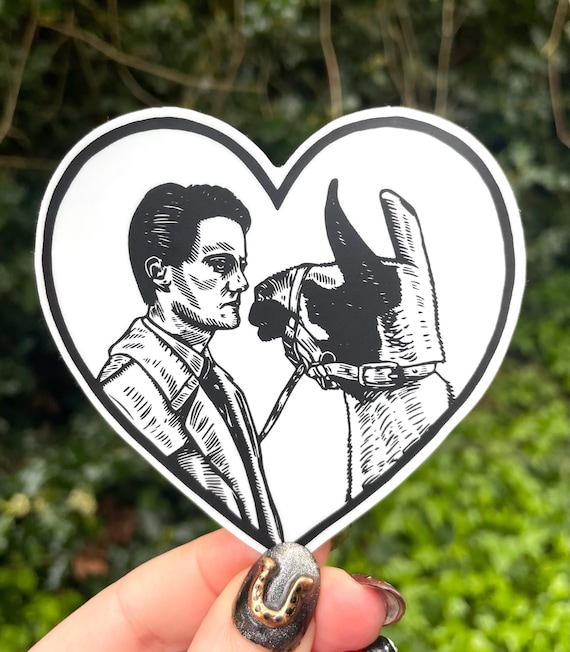 COOPER and LLAMA STICKER, Dale Cooper, Twin Peaks, David Lynch, llama, linocut, sticker, vinyl, art