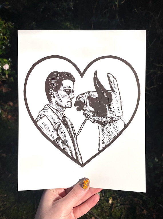 COOP and LLAMA PRINT, dale cooper, llama, twin peaks, david lynch, linocut, block print, art print