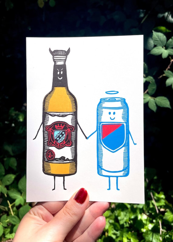 CHICAGO HANDSHAKE PRINT, Chicago Handshake, Malort, Old Style, Chicago, linocut, Malort print, malort art, chicago print, chciago art