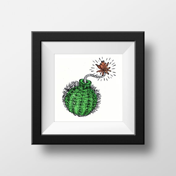 CACTUS BOMB PRINT, Phish Print, Phan Art, Linocut Print, Wall Art Print, Fine Art Print, Phish, Cactus Art