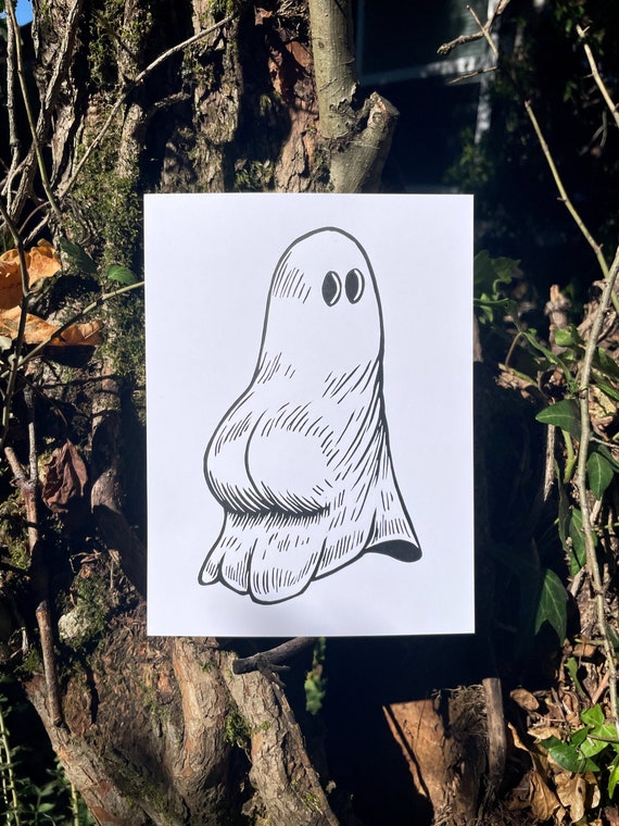 GHOST BUTT PRINT, Ghost booty, Ghost art, ghost print, butt art, butt print, booty, linocut, wall art, spooky, spooky season, halloween