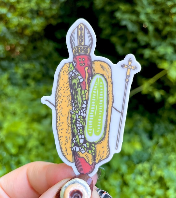 Small POPE DOG STICKER, Chicago Dog, Pope, pope dog, sticker, hot dog, chicago pope, stickers, vinyl, chicago dog sticker, chicago, art