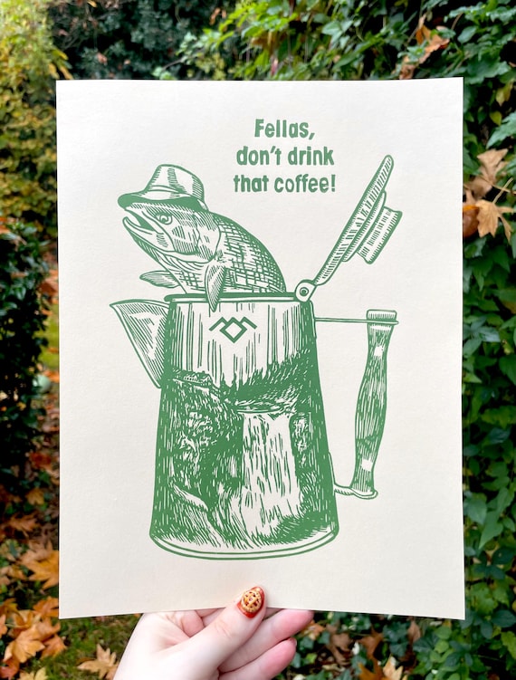 Fish in the Percolator Linocut Print