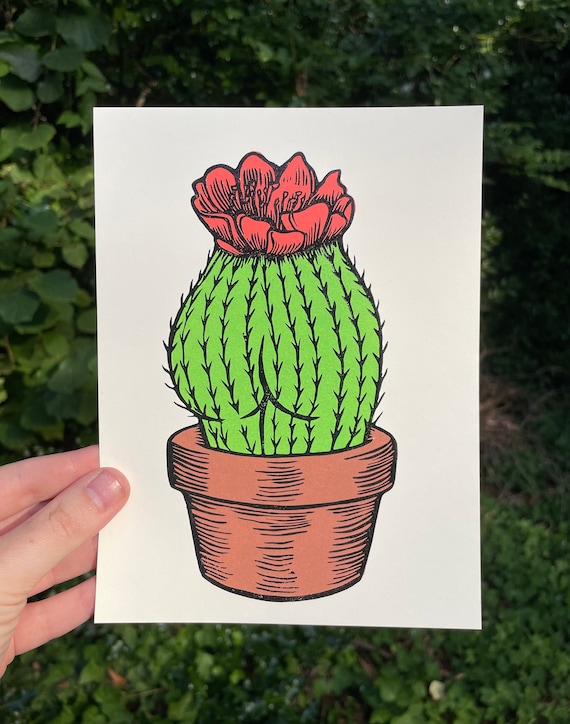 CACTUS BUTT PRINT, Cactus art, cactus print, butt art, butt print, wall art, decor, linocut, cacti, booty, plant butt, desert, western