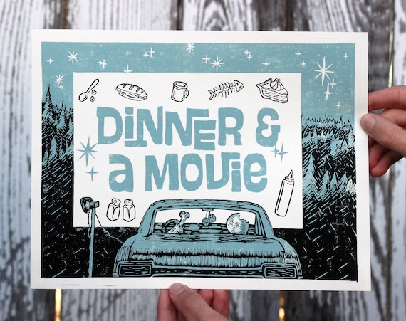 DINNER and a MOVIE PRINT, Phish print, phish poster, jamband, phan art, linocut print, fine art print