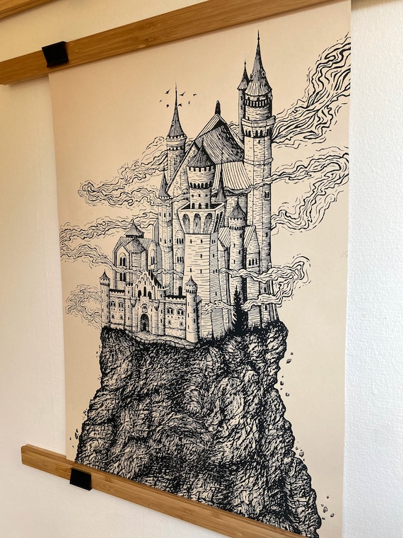 CASTLE LINOCUT PRINT, Castle Print, Spooky Castle, Linocut Print