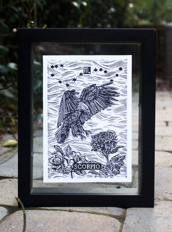 SCORPIO, Linocut Print, Zodiac Sign, Astrology Prints, Art Print