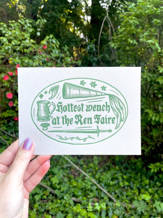 REN FAIRE PRINT, linocut, ren faire, renaissance faire, wench, print, art, wall art, decor, ren faire art, ren faire print, cottagecore