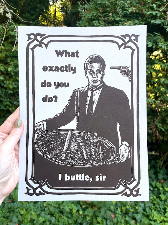 WADSWORTH LINOCUT PRINT, Clue, clue movie, 1985, tim curry, clue art, print, linocut