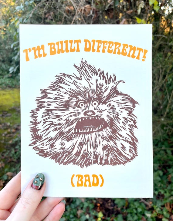 I'm Built Different Print, linocut print, fizzgig, the dark crystal, funny, cute, art print, block print